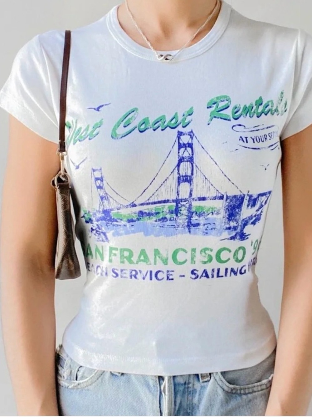 Urban Outfitters White San Francisco Graphic Baby Tee 90s Y2K size L